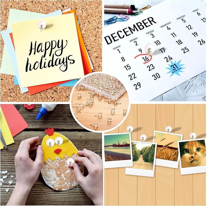 150 Pcs Push Pins, Standard & Transparent Plastic Head Steel Point Thumb Tacks for Wall, Office & Craft Organization (Gold)