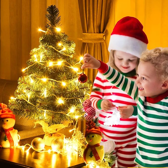 HAPPYGRILL 3 Feet Small Christmas Tree, Artificial Tabletop Mini Christmas Tree with 96 PVC Branch Tips, Burlap Cement Base, Spruce Xmas Tree for Home, Office Holiday Decoration, No Assembly Required