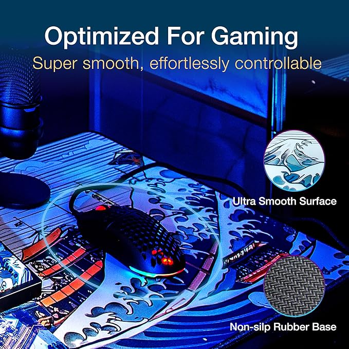 GUNMJO Astronaut Extended Gaming Mouse Pad, Ultra-Smooth Surface for Pixel-Precise Mouse Control, Durable Anti-Fray Stitching, Non-Slip Rubber Base, for Gamer, Office & Home, Light & Portable