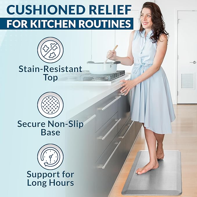 ComfiLife Anti Fatigue Floor Mat – 3/4 Inch Thick Kitchen Mats for Floor, Standing Desk Mat, Kitchen Rug – Comfort at Home, Office – Durable – Stain Resistant – Non-Slip Bottom (24" x 70", Silver)