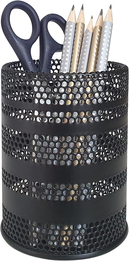 Pen Holder for Desk, Metal Mesh Pencil Holder Cup Organizer Office Stationery Caddy Stand Makeup Brush Holder, Black (1 ea)