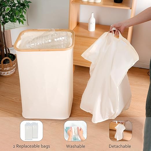 Recycling Bin for Kitchen, Indoor Home Recycle Bins with Wheel, 29 Gallons Large Recycling bin with 2 Removeable Reusable Inner Bags, for Bottles Cans Glass Plastice Cartons(Beige)