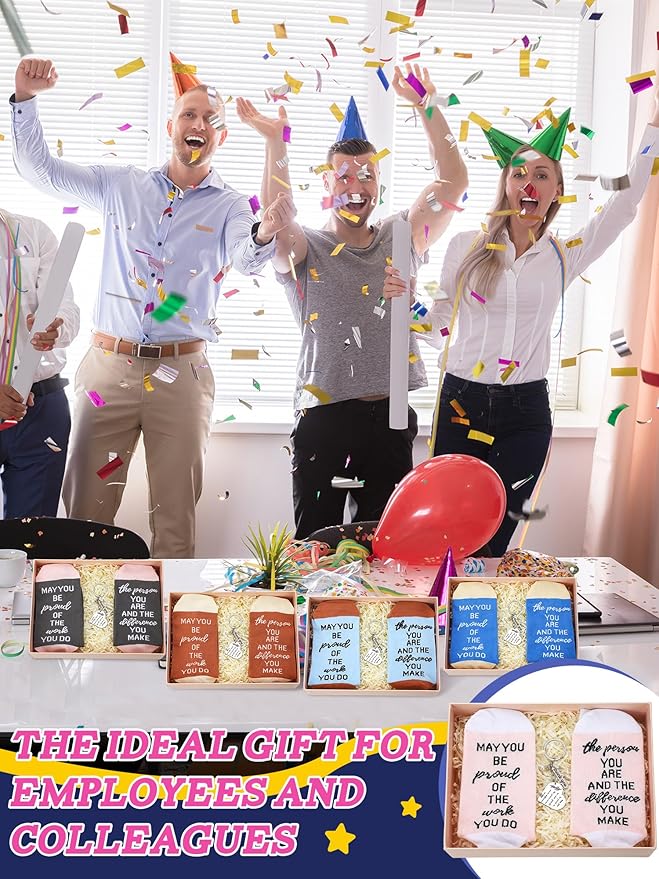 24 Pcs Employee Appreciation Gifts Thank You for All You Do Socks Stainless Steel Keychains for Staff Coworker Team