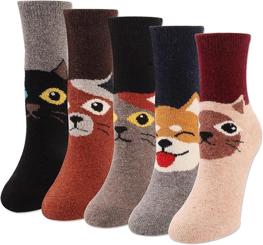 IIG Cute Warm Wool Socks for Women Super Cozy Thick Crew Winter Socks Gifts, 5 Pairs