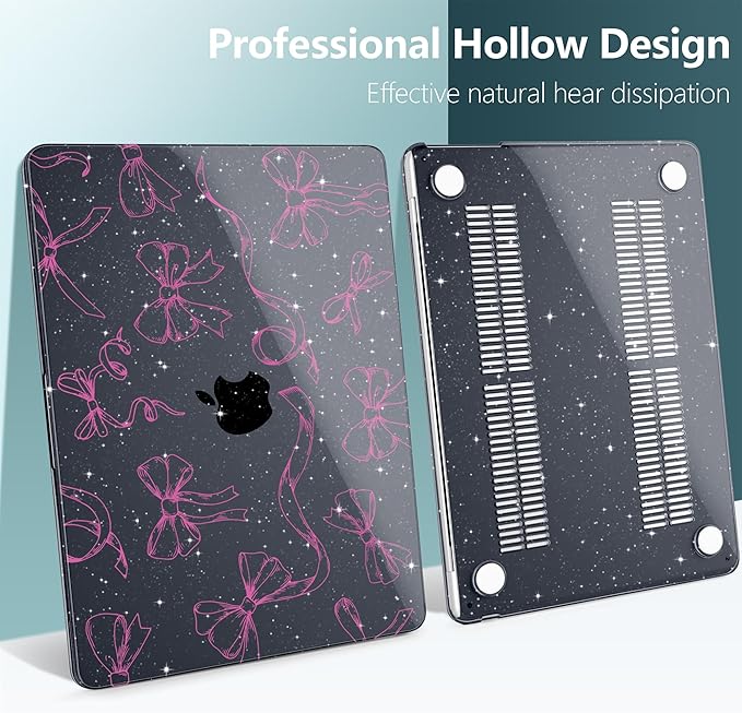 DONGKE Compatible with M4 MacBook Air 15 inch Case 2025-2023 A3241 A3114 A2941 M3 M2 Retina Display Touch ID, Plastic Hard Case & Keyboard Skin for MacBook Air 15" - Sparkly Black Bows