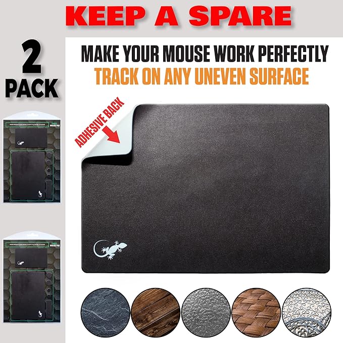 Mouse Pad Adhesive Bottom - Sticks to Any Surface - Portable - Webcam Covers and Screen Cleaner Included (2 x Black)