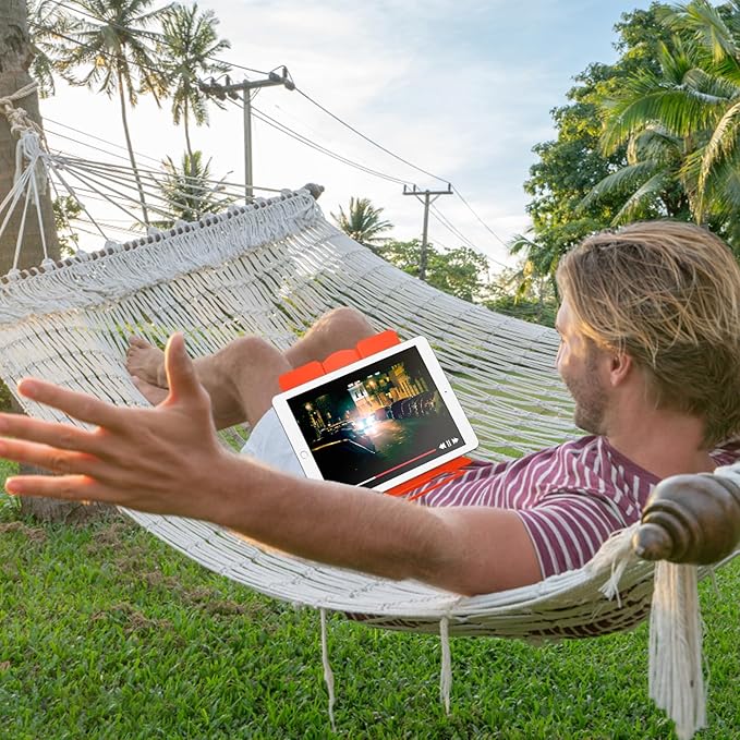 MSDADA Desk Book Stand Metal Reading Rest Book Holder Adjustable Cookbook Documents Holder Portable Sturdy Bookstands for Recipes Textbooks Tablet Music Books (Orange)