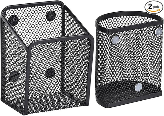 Magnetic Pencil Holders 2 Pack Metal Mesh Pencil Case Pen Basket for Blackboard Magnet Writing Utensil Cups Storage Organizers for Whiteboard Refrigerator