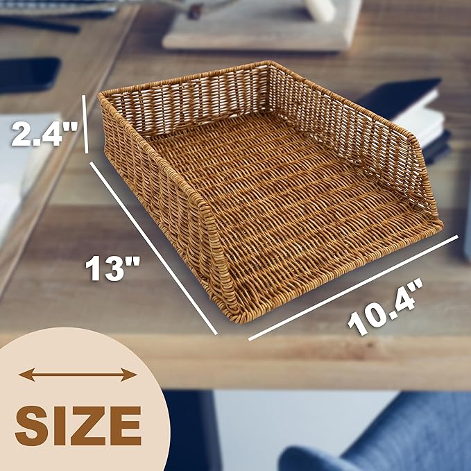 myHomeBody Wicker Paper Organizer, Letter Tray, Paper Organizer for Desk, Resin Wicker 1 pc, Tan