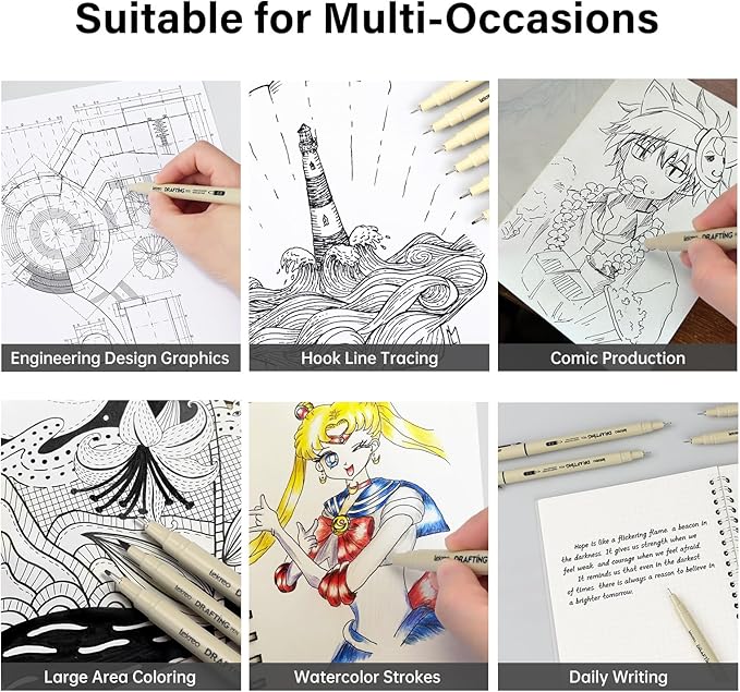 Micron 12-Piece Fineliner Pen, Assorted Point Sizes 0.05 to 3mm & Brush Pens, for Art, Writing & Bullet Journaling - Assorted Point Sizes (12 Point Sizes)