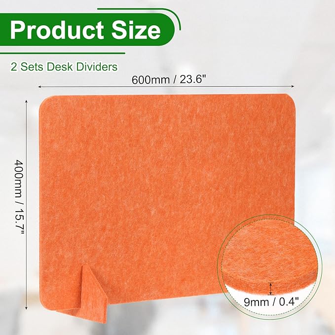 PATIKIL Desk Divider, 2 Set 24 x 16 Inch Acoustic Freestanding Desk Divider Desk Privacy Panel with 4 Pcs Support Feet for Library Office Workstation, Orange