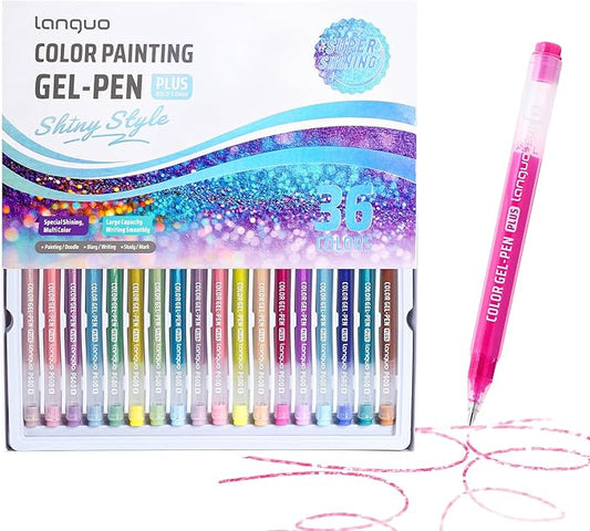 Glitter Gel Pens for Adult Coloring, 36 Colors Special Shining Multi Glitter Gel Pens Colored Set for Drawing, Doodling, Journaling & Creative Art Supplies