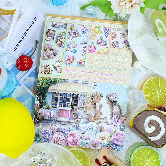 Snycler Taste The Dessert Theme Sticker Scrapbooking Supplies for Junk Journal, 20 Sheets PET Stickers - Vintage Journaling Stickers, Ephemera Sticker Book Pre Cut, Planner, Junk Journal Supplies