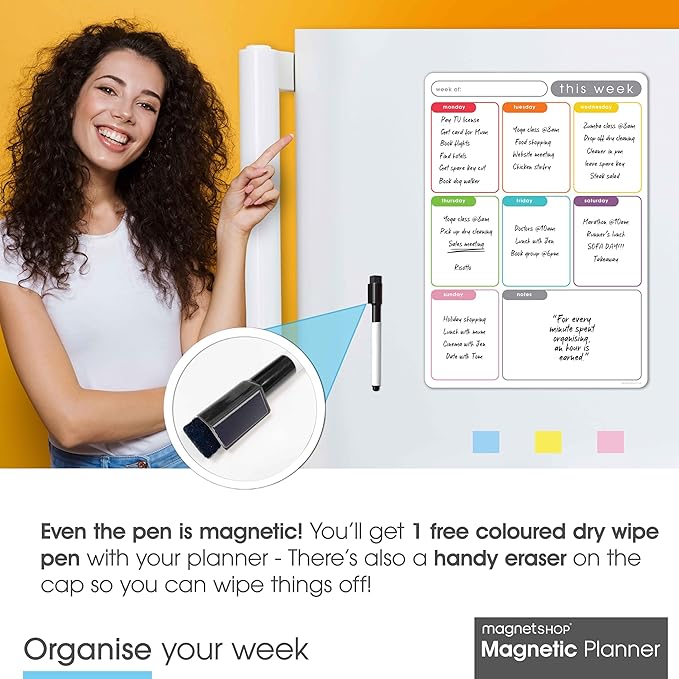 Magnetic Dry Erase White Board Planner for Fridge | Apartment Essentials and Home Organization Must Have | Family Planning, Grocery List, Whiteboard Calendar, Chore Chart | Multi-Color 8" x 12"