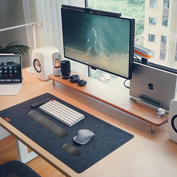 UnivoColors Design-Wave Keyboard Wrist Rest, Artificial Sheepskin+Memory Foam+Ergonomic+Anti-Slip Gel, Resilience Support During Work and Gaming,Keyboard Accessory,Pink