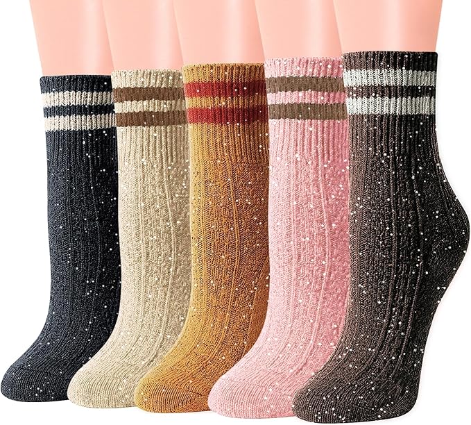 IIG Cute Warm Wool Socks for Women Super Cozy Thick Crew Winter Socks Gifts, 5 Pairs