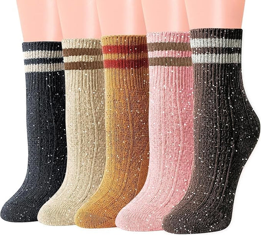 IIG Cute Warm Wool Socks for Women Super Cozy Thick Crew Winter Socks Gifts, 5 Pairs