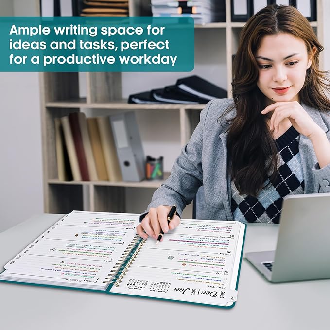 2026 Planner 8.5" x 11", Weekly and Monthly Calendar Planner Book, January 2026 - December 2026, Hardcover Spiral Planner with Monthly Tabs, Notes Pages, Perfect for Women & Men, A4 - Turquoise