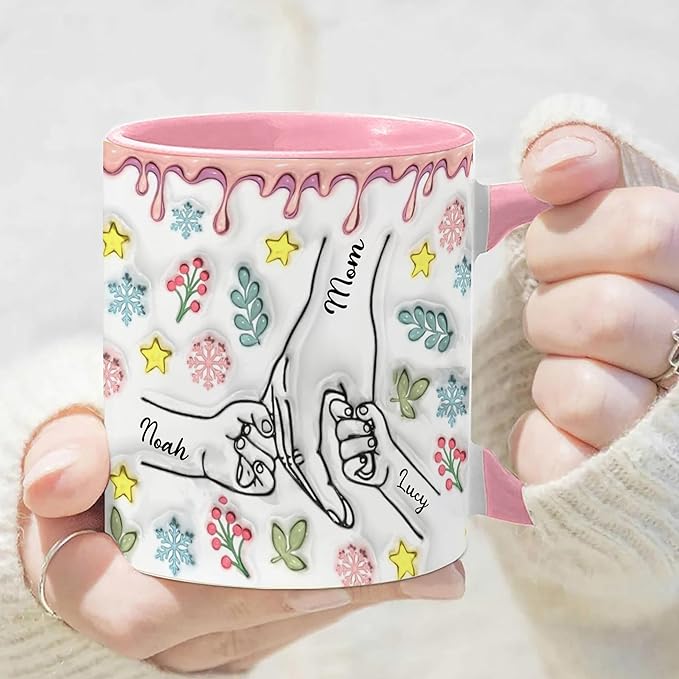 LOVELYPOD Custom Mom Mug with Kids Names, You Hold Our Hands Also Our Hearts Mug, Mama Coffee Cup, Mothers Day Gift, Personalized Mugs, Christmas Gifts, Mothers Day Mugs, Mom Gifts for Women