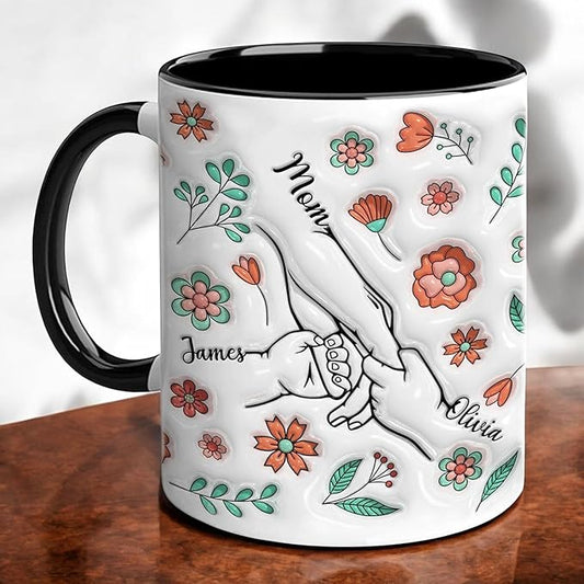 LOVELYPOD Custom Mom Coffee Mug with Kids Names, You Hold Our Hands Also Our Hearts Mug, Coffee Cups for Mama, Personalized Coffee Mugs, Mothers Day Mugs, Gifts for Mom from Daughter Son