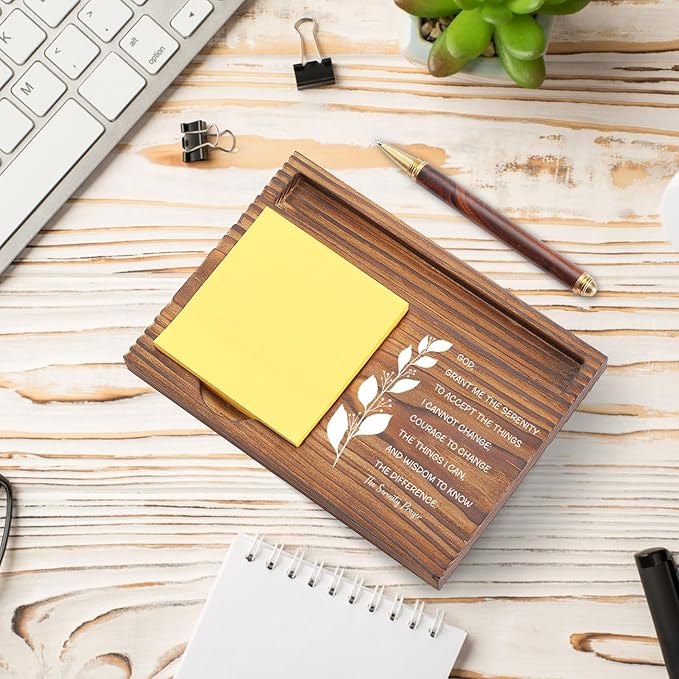 Christian Desk Organizer, Bible Verse Sticky Note Holder, The Serenity Prayer, Religious Gifts for Christians, Pastors, Church Leaders, Believers TZP106