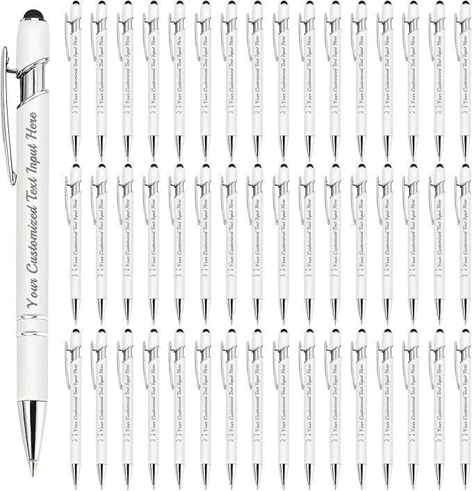 Personalized Ballpoint Pen 48pcs, Custom Pens Free Engraved Bulk with Name Logo, Soft Black Ink Stylus with Touch Metal Office, Gift for Anniversaries, Graduations, Birthdays
