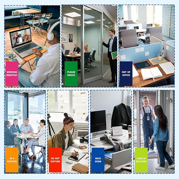 Office Door Signs,7 Options-Do Not Disturb, Out of Office, In a Meeting, Working Remotely,Please Knock, Back Soon, Come in Welcome Privacy Door Signs Available and Away for Conference Room & Meeting