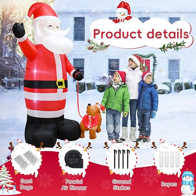 8FT Christmas Inflatable Santa Claus and a pet for Holiday Decoration, Giant Santa with Built-in LEDs,Xmas Blow-Up Decor for Indoor Outdoor Yard Graden Party Holiday Lawn
