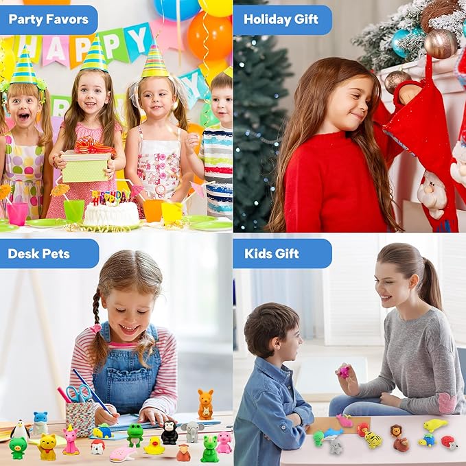 Animal Erasers for Kids, 35 Pcs Pencil Erasers Bulk Mini Animal Erasers Treasure Box Toys for Classroom Prizes School Supplies Party Favors