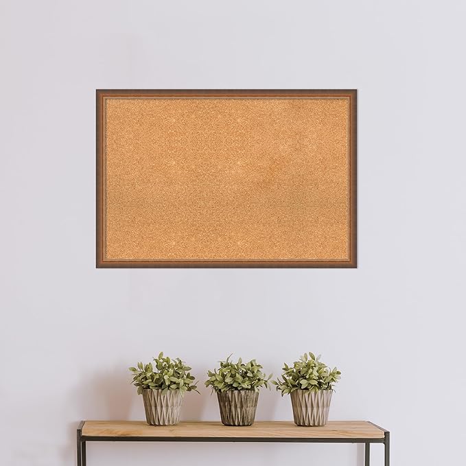 Amanti Art Natural Cork Board for Wall, 26x38 Vision Board with Bronze Frame, Large Corkboard Office Decor for Home Organization, Modern Corkboard Pinboard to Display Items for Home Organization in