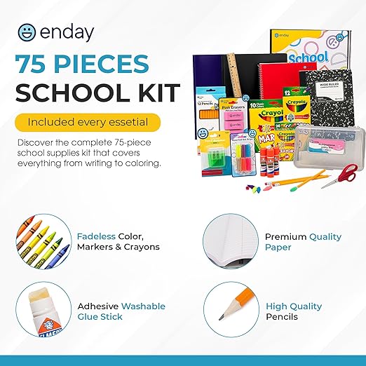 Enday Back to School Supplies Kit - Grades K-5, 83 Piece Back to School Supplies Kit, Kindergarten School Supplies Kids for Girls & Boys