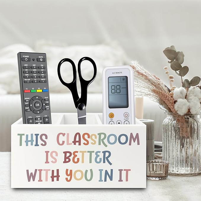 Boho Classroom Pen Pencil Holder Organizer for Desk, Inspirational Gifts, This Classroom is Better with You In It Wooden Box Sign for Home Office Desk Tabletop Decorations