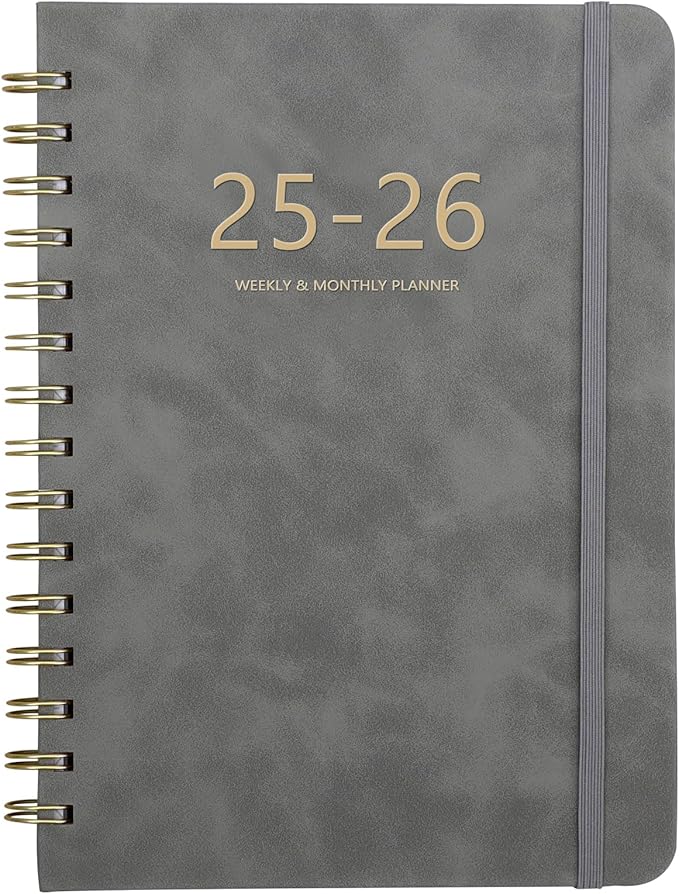 Academic Planner 2025-2026, Weekly and Monthly Calendar Planner, July 2025 - June 2026, 6.4" x 8.5", Faux Leather Cover Yearly Teacher Student Planning Agenda Book with Tabs, Pocket, Notes(Gray)