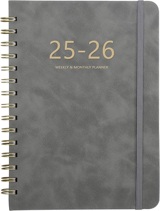 Academic Planner 2025-2026, Weekly and Monthly Calendar Planner, July 2025 - June 2026, 6.4" x 8.5", Faux Leather Cover Yearly Teacher Student Planning Agenda Book with Tabs, Pocket, Notes(Gray)
