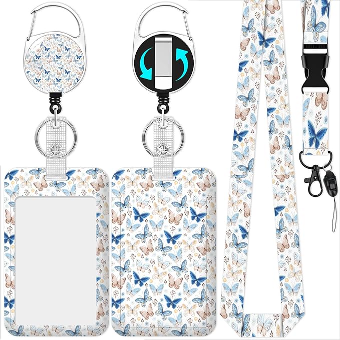 Butterfly Badge Holder Reel Lanyard,ID Card Badge Holder Retractable Name Tag Clips for Doctor Nurse Teacher Office Student