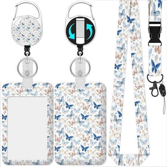 Butterfly Badge Holder Reel Lanyard,ID Card Badge Holder Retractable Name Tag Clips for Doctor Nurse Teacher Office Student