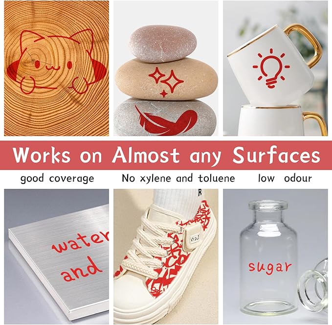 Paint Pens Paint Markers Red - Permanent Markers Oil Based for Metal Wood,Pens for Metal, Car Tyre,Plastic, Ceramic, Plastic, Canvas, Rock Painting, Glass, Craft Supplies