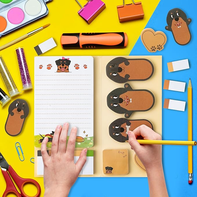 Xqumoi I Just Really Like Dachshund Sticky Notes Set, 550 Sheets Cute Cartoon Dachshund Self-Stick Notes Pads Animal Divider Tabs Bundle Writing Memo Pads Back to School Office Supplies Small Gift