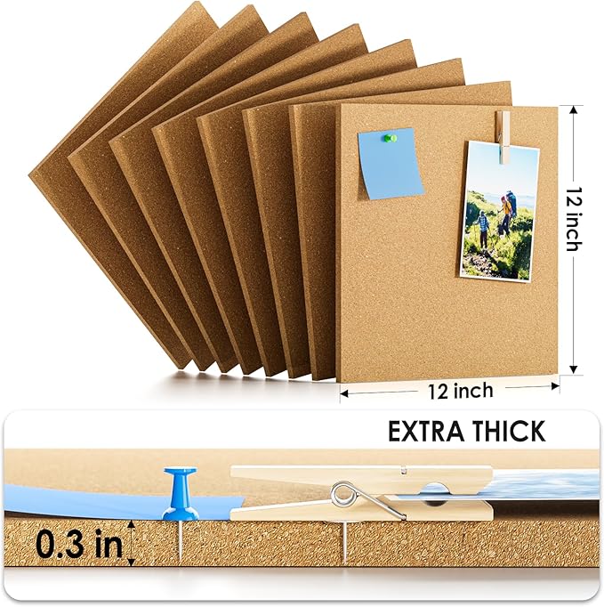 MaxGear Large Cork Board for Wall 48" x 24", 8 Pack Cork Board Tiles with 20 Pushpins & Safe Removable Adhesive Tabs, 12" x 12" Corkboards for Office, School, Home
