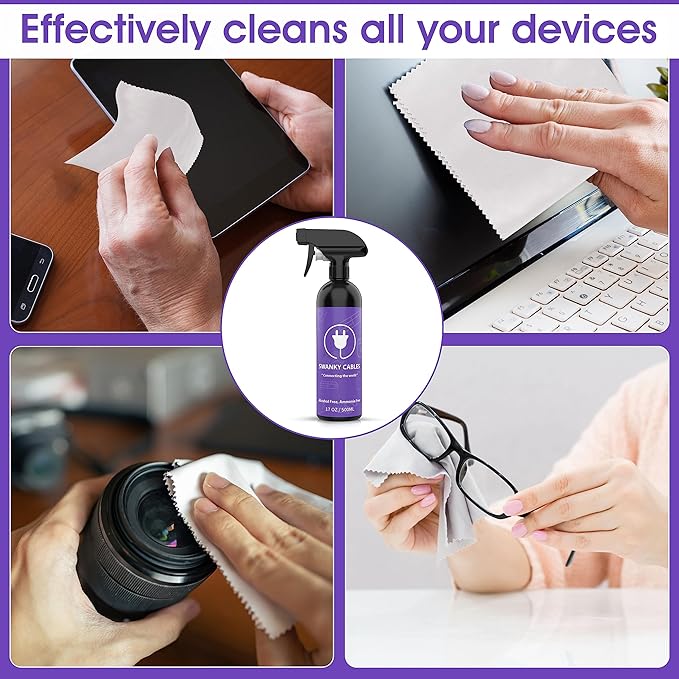 Swanky Computer Screen Cleaner Kit: Set of Electronic Cleaner Spray Microfiber Cleaning Cloth for TV, iPad, iPhone, Monitor, Laptop (17 Oz, 4-Pack)