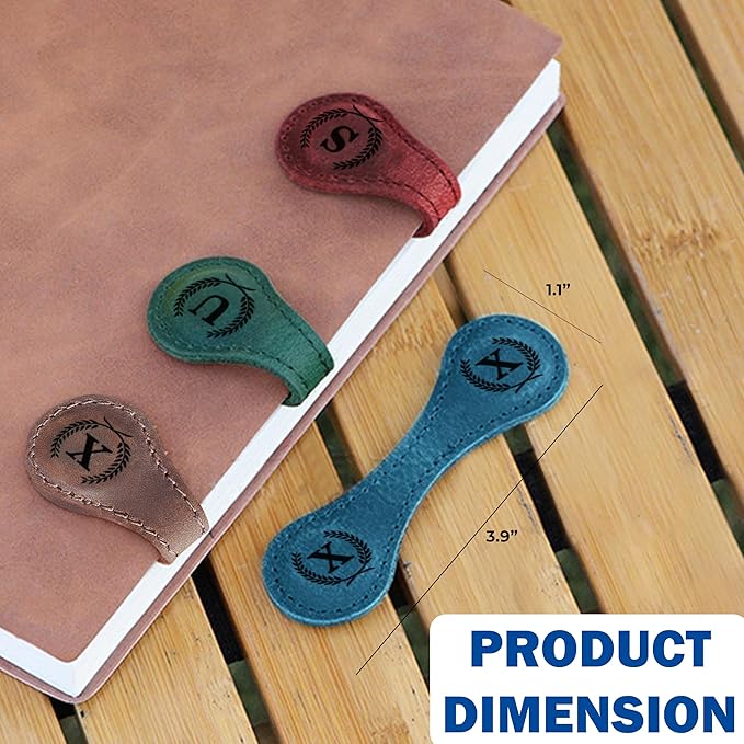 Personalized Magnetic Leather Bookmark - Genuine Leather Custom Bookmark with Initials, Handmade Magnetic Clips for Book Lovers, Readers, Kids, and Women