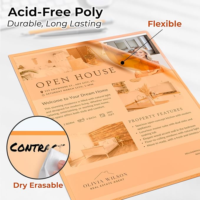 Dunwell Clear Folders for Documents, Plastic 8.5x11 File Sleeves for Document Protection, Filing, Storage, Organization (6 Pack) Colorful Folders with Pockets, Durable Letter Size Document Holder