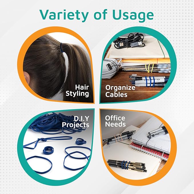 PlasticMill Blue Rubber Bands Size 33 (3 1/2" x 1/8") - #33 Colored Rubber Bands Office Supplies - Strong, Elastic Bands for Crafts, Balloon Garland, Cash, File Folders (500-Pack)