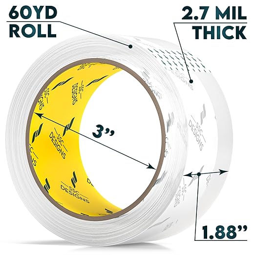 Packing Tape Clear Packaging Tape Heavy Duty Strong Shipping Refills Dispenser Transparent Thick Moving Supplies Mailing Boxes Sealing Office Storage Home - 60 Yds x 1.88" Wide x 2.7 Mil Thick 6 Rolls
