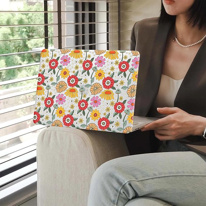 KEROM Compatible for MacBook Air 13 inch Case 2025 M4, 2024-2022 M3 M2 A3240 A3113 A2681, Cute Sleek Aesthetic Plastic Hard Shell & Keyboard Cover, Abstract Seamless Floral