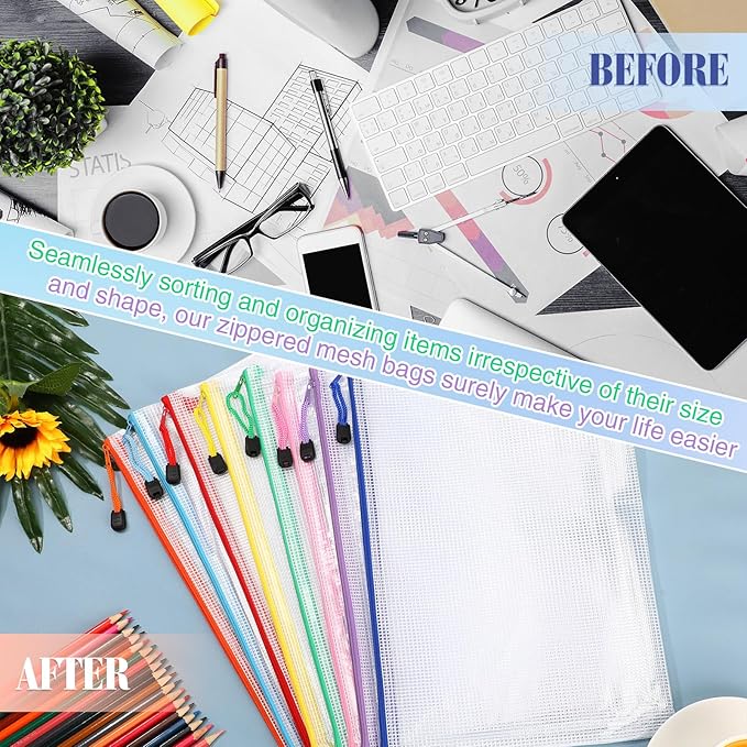 Jetec 32 Pcs Mesh Zipper Bags Toy Storage Bikini Organizer Bag Bolsas para Guardar Trajes De Baño Waterproof Zipper Reusable Pouch Puzzle Multipurpose for Storage Office(Cute Color,13 x 9.5 Inch)