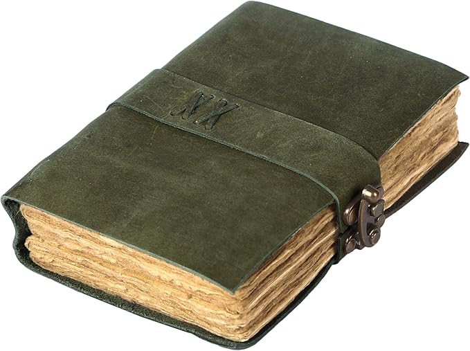 Vintage Leather Journal Handmade Buffalo Non-Refillable Deckle Edge Paper – Leather Bound Journal for Women, Men, C-Lock Closure Ideal for Writing & Travel for Artists (Dark Green)