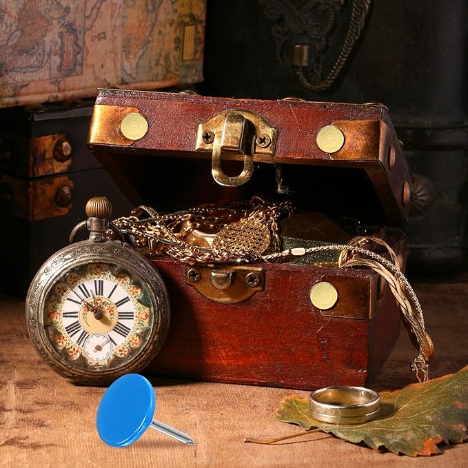 uxcell 150Pcs Upholstery Tacks, 11mmx15mm Flat Head Thumb Tack Decorative Furniture Nails Push Pins for Furniture Sofa Headboards, Blue