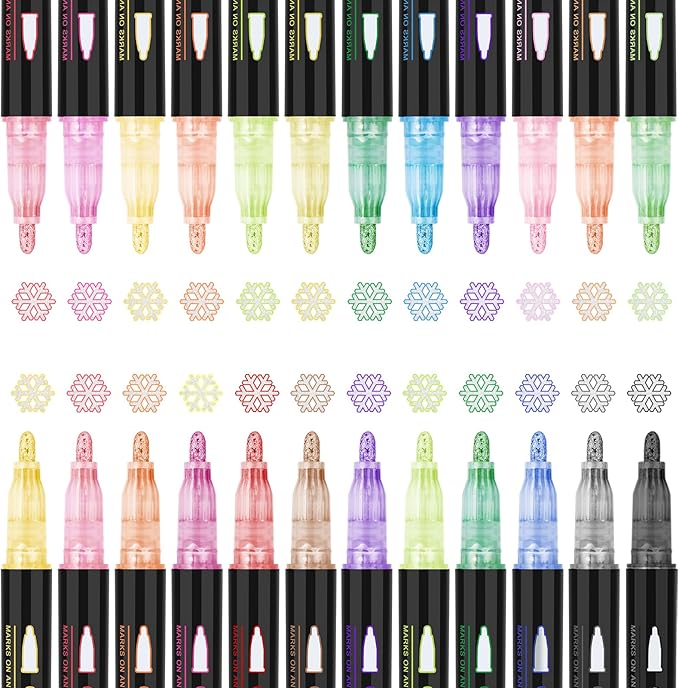 24 Pack Double Line Outline Markers, Squiggles Shimmer Markers Set, Self Outline Metallic Glitter Marker Pens for Christmas,Art, Drawing, Writing, Greeting Cards, DIY, Scrapbook, Easter Eggs