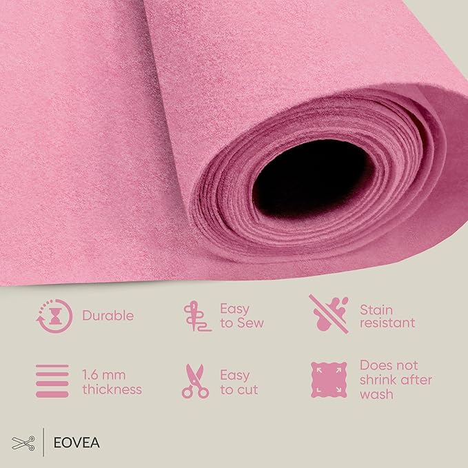 EOVEA | Acrylic Felt Fabric by The Yard - Non-Stiff, Soft Material - 72" Wide - 1.6mm Thick Felt Sheets for DIY Crafts, Sewing, Upholstery, Cushion, Padding(Baby Pink, 2 Yard)